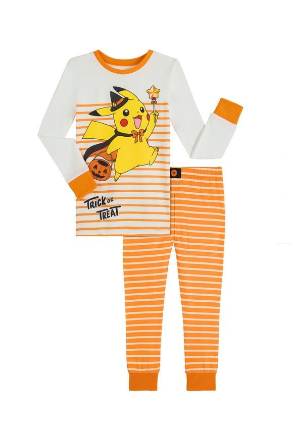 Pokemon Girls Halloween Snug Fit Long Sleeve Top and Sleep Pants Pajama Set, 2-Piece, Sizes 4-12
