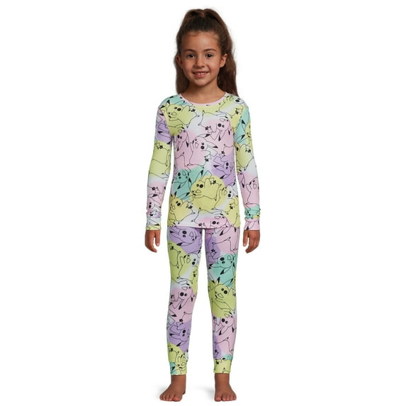 Pokemon Girls Long Sleeve Top and Pants Snug Fit Pajama Set, 2-Piece, Sizes 4-10