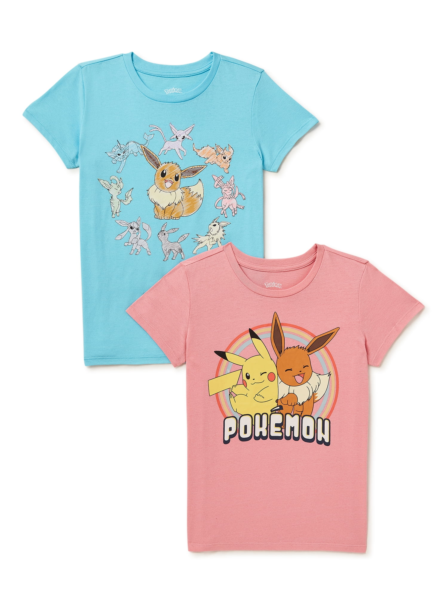 Pokemon T-Shirt Girls Kids Pikachu Eevee Friends Game Blue Top