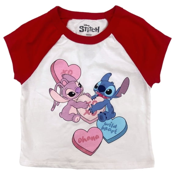 Disney Girls White & Red Stitch Valentines Day T-Shirt Tee Shirt XS 4/5