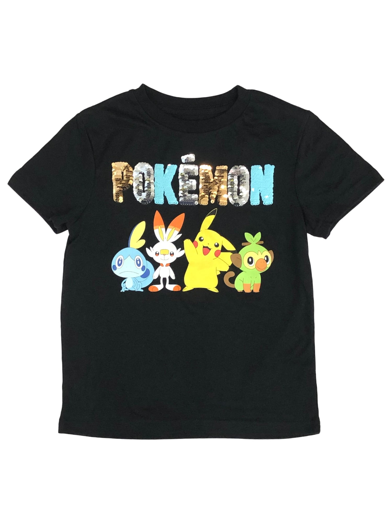 Pokemon Girls Short Sleeve Black Flip Sequin Pikachu T-Shirt Tee
