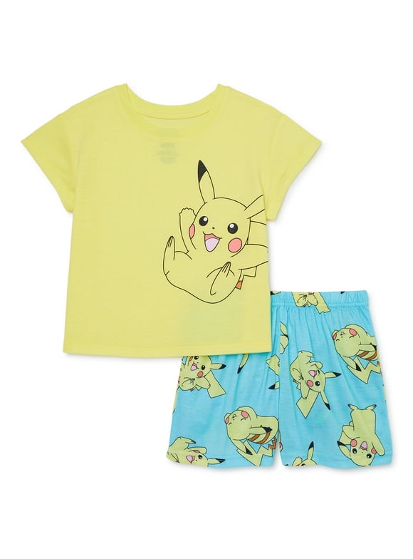 Pokemon Girls Short Sleeve Top and Shorts Pajama Set, 2-Piece, Sizes 4-12