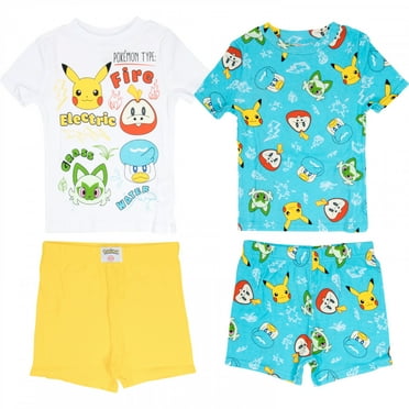 Pokemon Grass Water Fire and Electric Boy&apos;s 4-Piece Pajama Set-Size 4