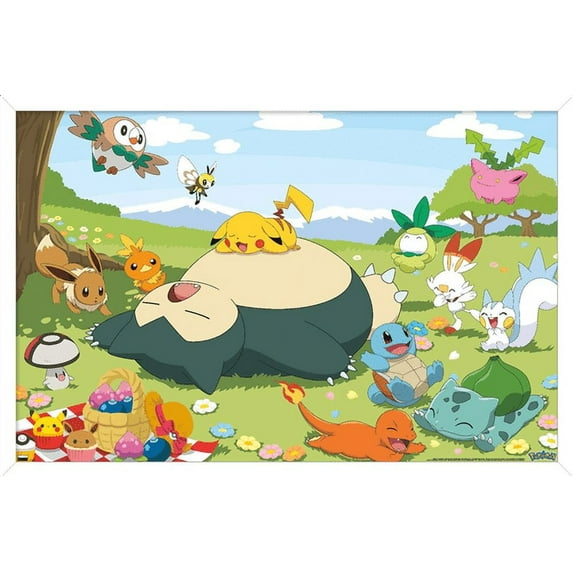Pokemon - Group Picnic Wall Poster, 14.725" x 22.375", Framed