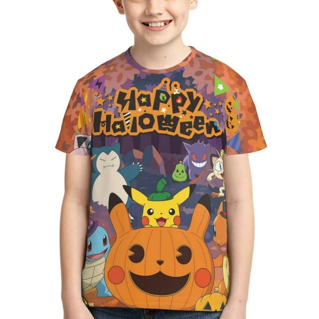Pokemon Halloween Boys Short Sleeve Quick Dry Sun Protection Rash Guard Shirt Swimwear Surf Top for Boys 6-16 Years,M