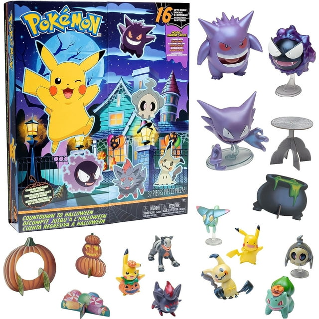 Pokemon Kids Halloween Advent Calendar, 16Piece Gift Playset with