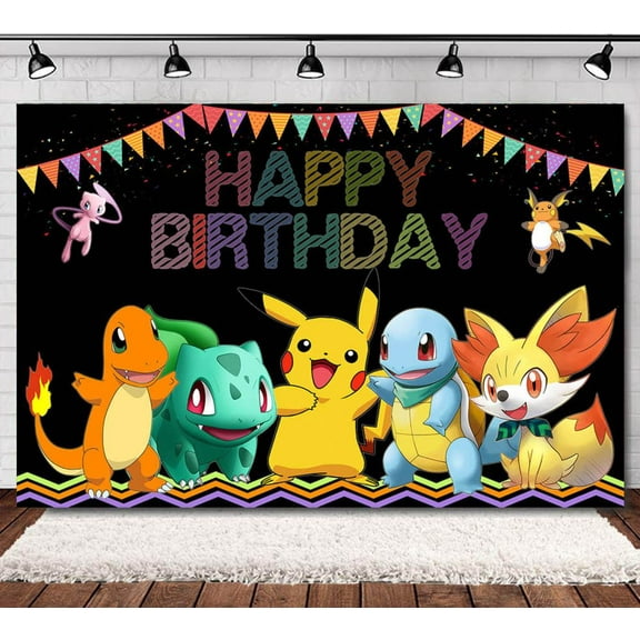 Pokemon Happy Birthday Anime Cartoon Theme Backdrops Banner Birthday Party Decor Supplies,5.9x3.6ft