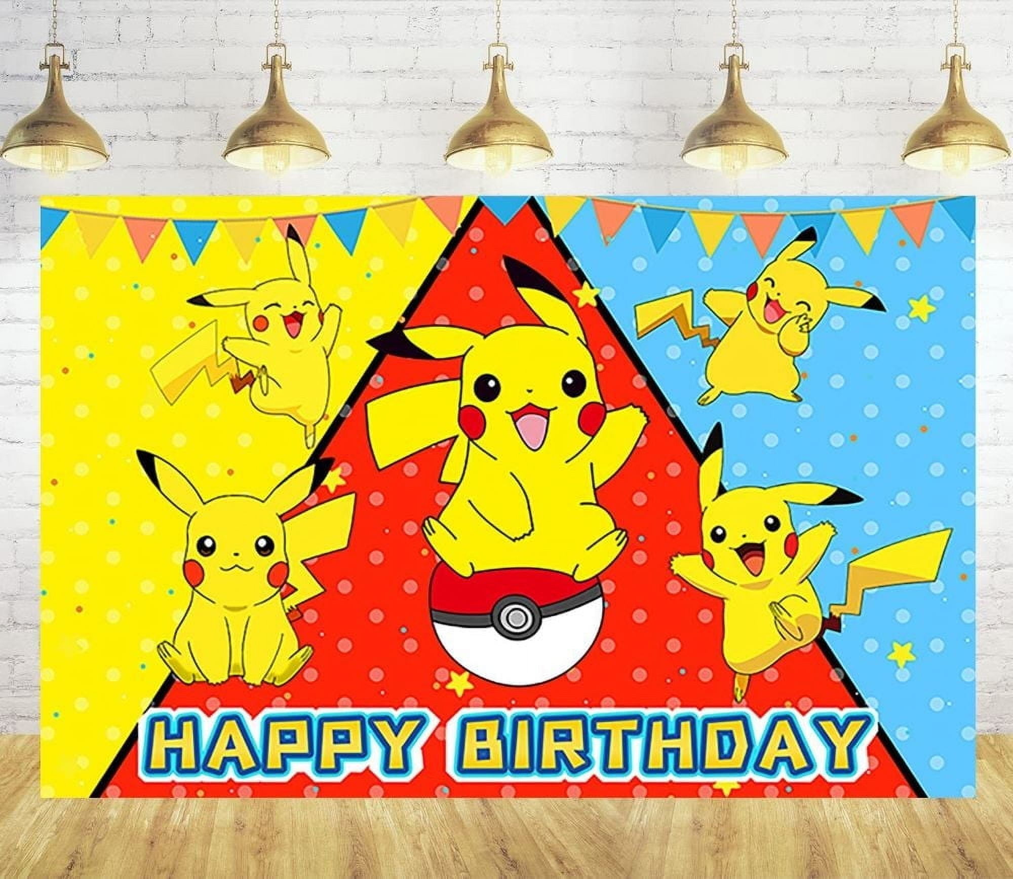 Pokemon Happy Birthday Anime Cartoon Theme Backdrops Banner Birthday Party House party Decor Supplies,5.9x3.6ft