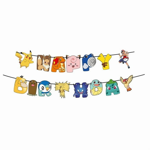 Pokemon Happy Birthday Banner Party Decoration Bunting for Women Men Girl Boy Celebration Party Backdrops
