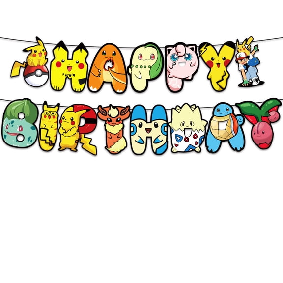 Pokemon Happy Birthday Banner Party Decoration Bunting for Women Men Girl Boy Celebration Party Backdrops