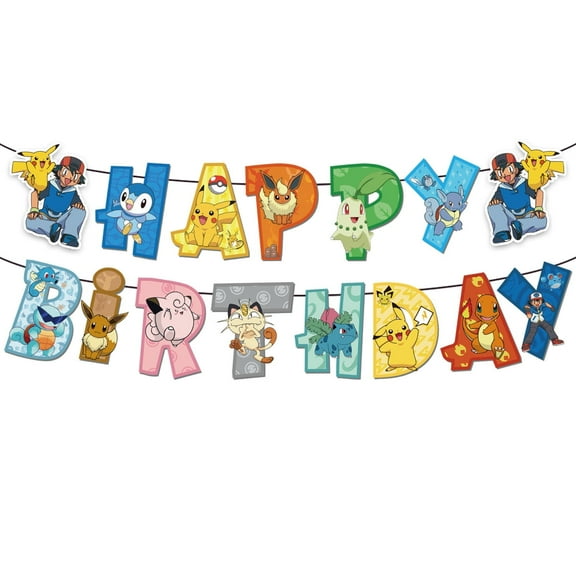 Pokemon Happy Birthday Banner Themed Party Signs for Boys Girls Birthday Party Indoor Decorations