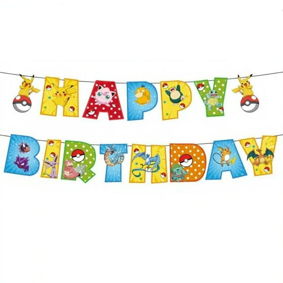 Pokemon Happy Birthday Banner Themed Party Signs for Boys Girls Birthday Party Indoor Decorations