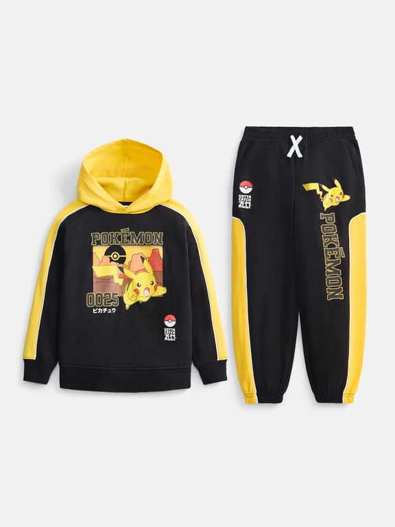 Pokemon Happy Pikachu Boys Fleece Hoodie and Jogger Pants Set, 2 Piece, Sizes 4-18