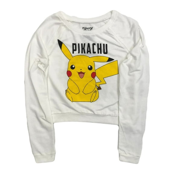 Pokemon Junior Womens White Cropped Pikachu Sweatshirt Sweat Shirt Small