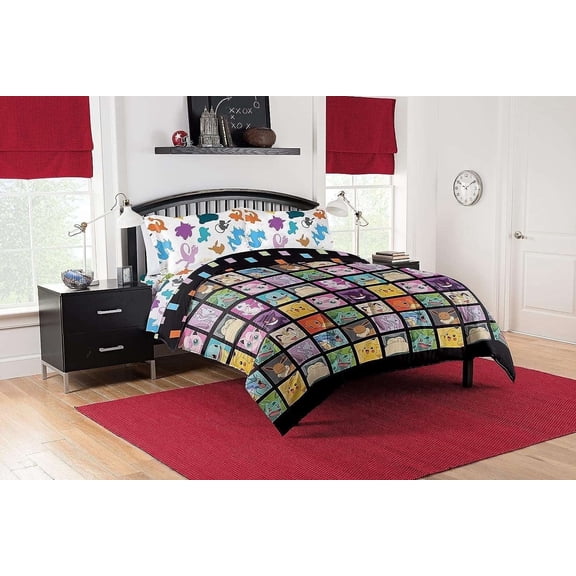 Pokemon Kanto Favorites Pikachu, Charmander, Squirtle Full Bed in a Bag Set with Comforter, Sheets & Pillowcases
