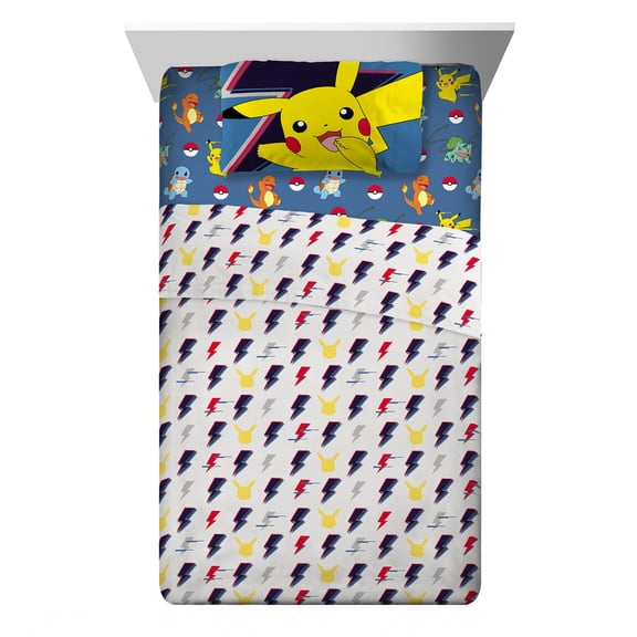 Pokemon Kids 3 Piece Blue Gray Sheet Set, Twin