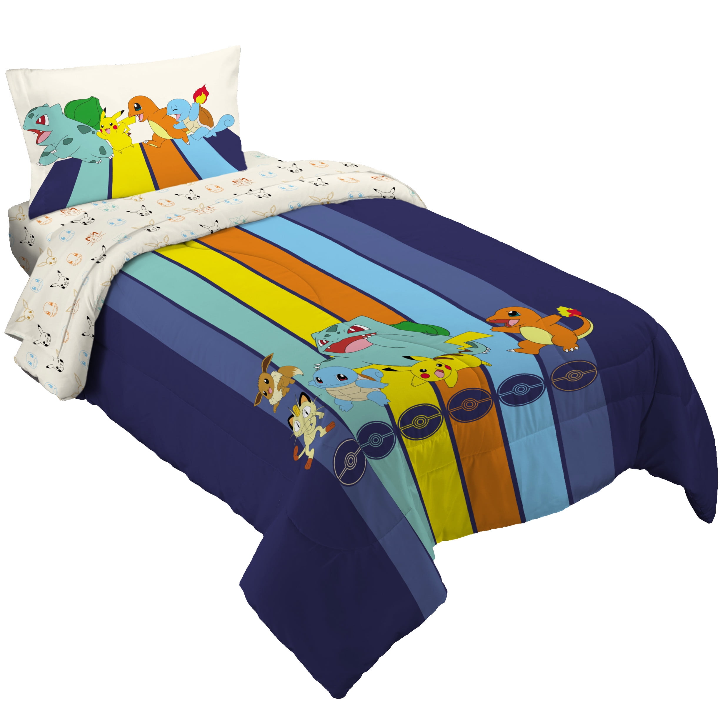 Pokemon Kids 4 Piece Reversible Comforter, Pillowcase, and Sheet Set, Twin