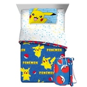 Pokemon Kids 6 Piece Reversible Comforter, Bed in a Bag, Full
