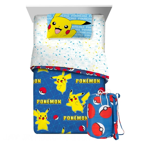 Pokemon Kids 5 Piece Reversible Comforter, Bed in a Bag, Twin