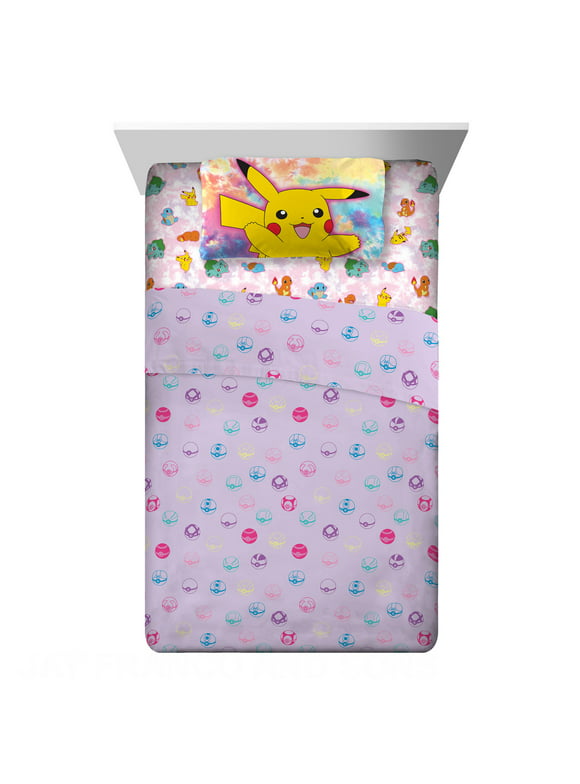 Pokemon Kids Twin Sheet Set, Gaming Bedding, Purple and Pink