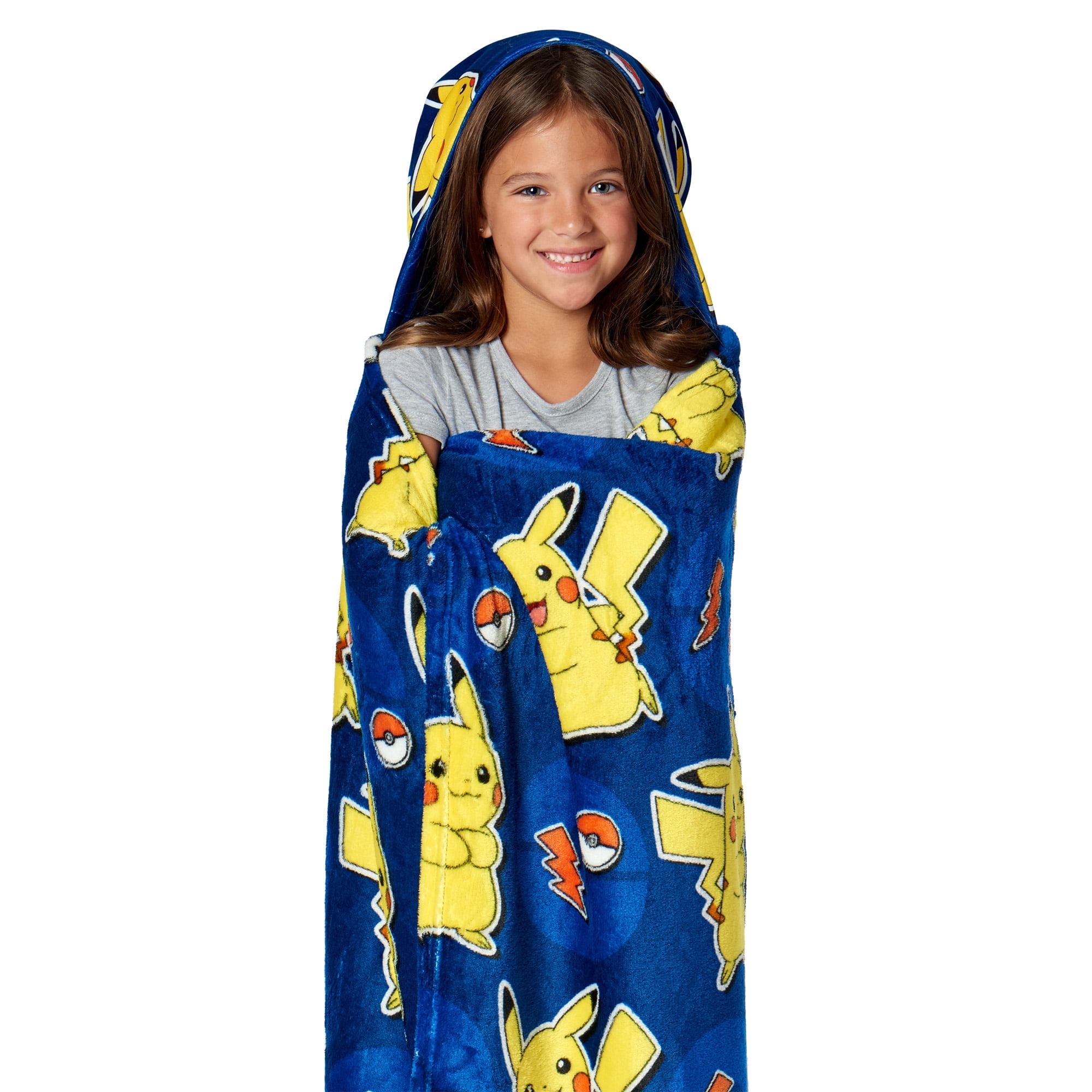 Pokemon Lighting League Hooded 3D Sculpted Hood Silk Touch Throw Blanket 40X50 Inches - Wearable Entertainment Blanket for Kids