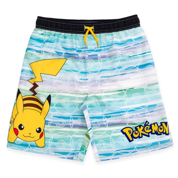 Pokemon Little Boys' Swimwear Bathing Suit Swim Trunks UPF 50+ Pikachu Blue Multi