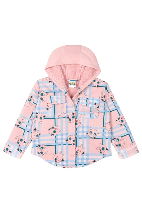 Pokemon Little Girls' Hooded Shacket Jigglypuff Pink
