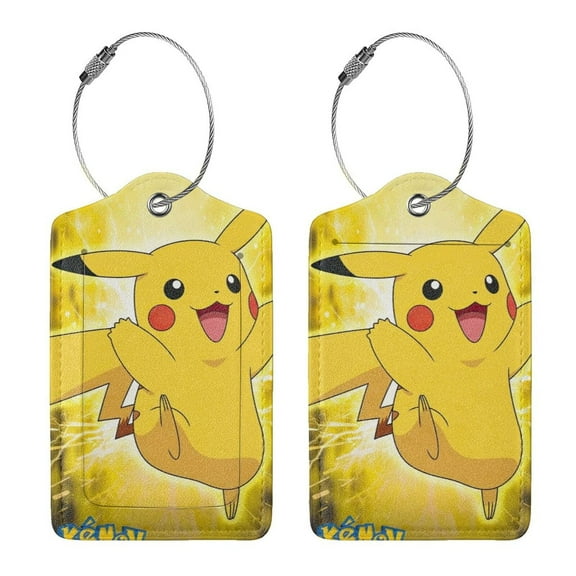 Pokemon Luggage Tag for Kids Adults 2 PCS – Cute PU Travel ID Label with Wire Ring – Durable & Waterproof Bag Tag for Suitcase, Backpack, Schoolbag