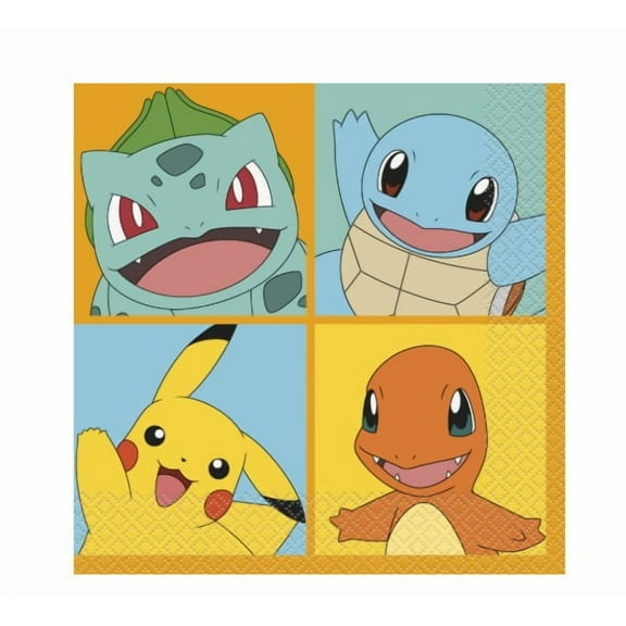 Pokemon Luncheon Napkins - 6.5" x 6.5" (Pack of 16) - Bold & Eco-Friendly Design - Perfect for Parties & Events