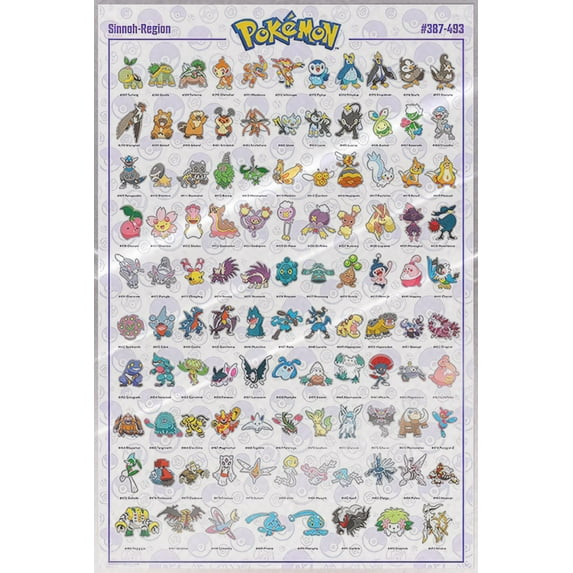 Pokemon - Manga Anime TV Show Gaming Poster (Sinnoh-Region - Pokemons #387 - #493) (Size: 24" x 36") (Laminated Poster)