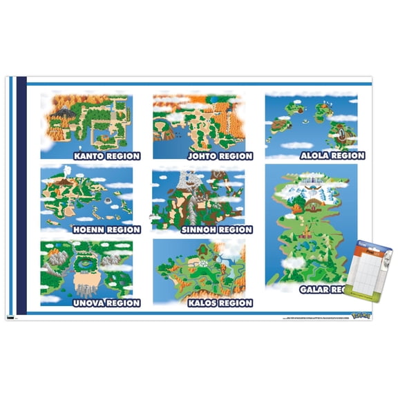 Pokémon - Map Grid Wall Poster, 22.375" x 34"