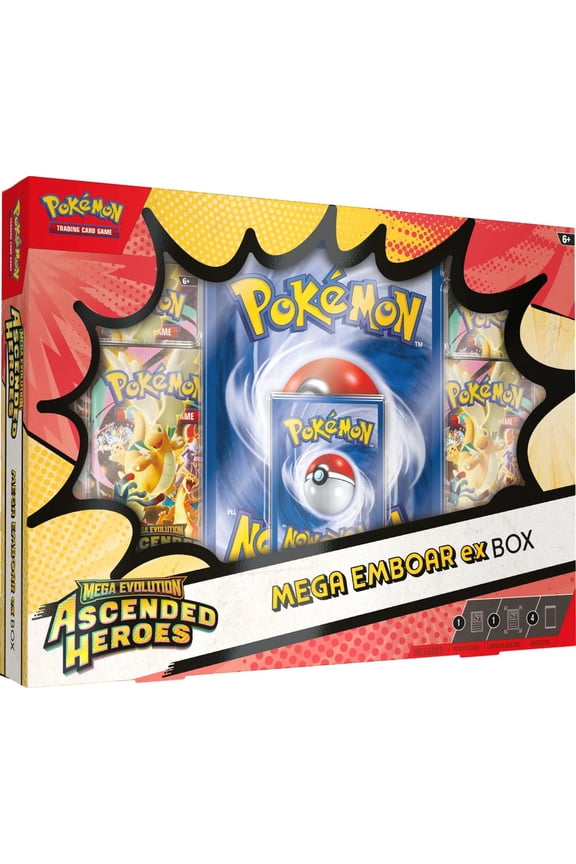 Pokemon Mega Evolution Ascended Heroes Mega Emboar ex Box (4 Booster Packs, Promo Card & Jumbo Promo Card)