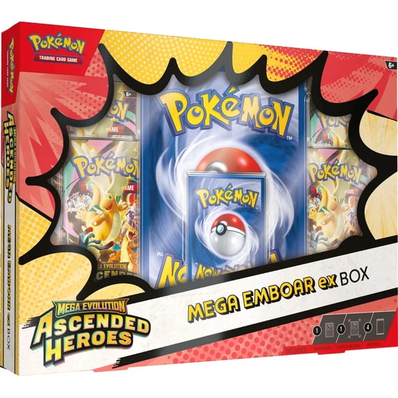Pokemon Mega Evolution Ascended Heroes Mega Emboar ex Box (4 Booster ...
