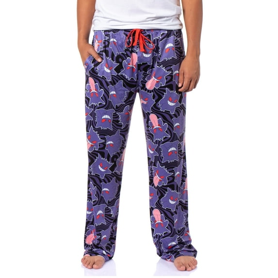 Pokemon Men's AOP Gengar Swirl Ghost-Type Sleep PJ Loungewear Adjustable Elastic Waistband Pajama Pants