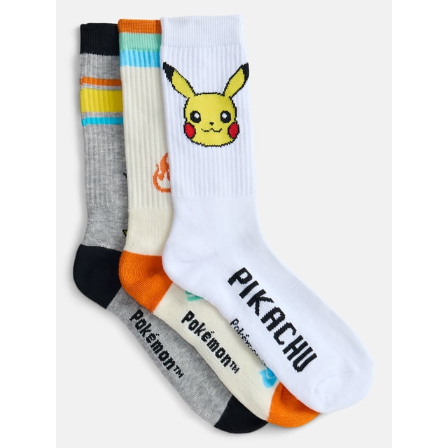 Pokemon Men's Athletic Crew Socks, 3-Pack, Sizes 8-12