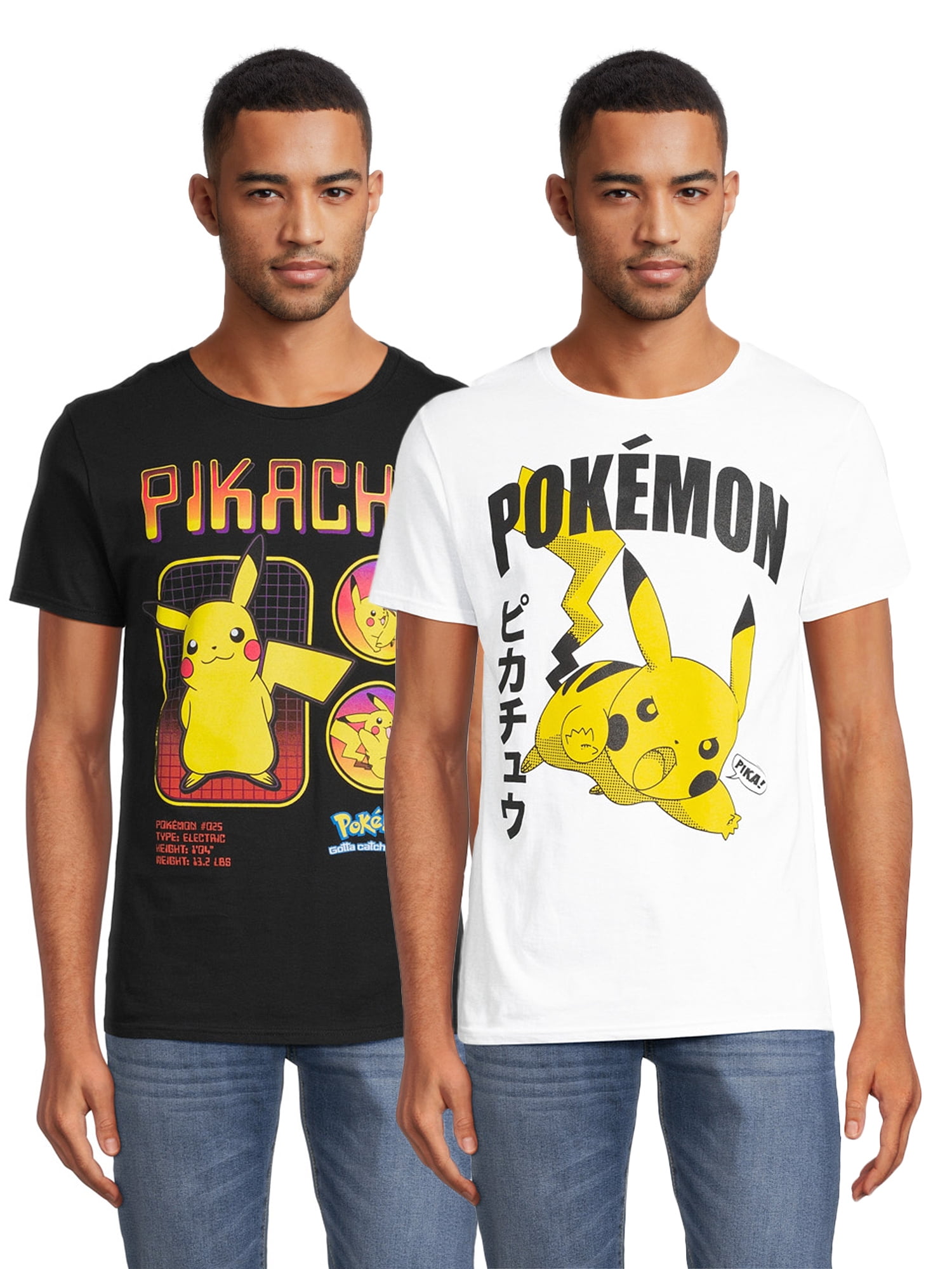 Pokémon Men's & Big Men's Four Squares Characters and Pikachu Brushy Short  Sleeve Graphic T-Shirt, 2-Pack 