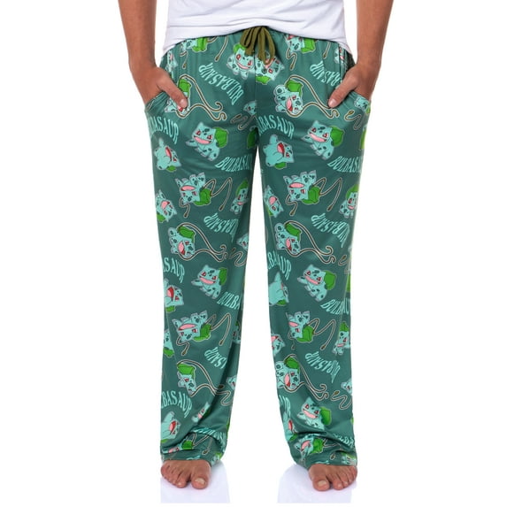 Pokemon Men's Bulbasaur #001 Vine Whip All Over Print Adult Pajama Pants Sleep Lounge Bottoms