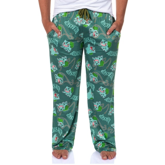 Pokemon Men's Bulbasaur #001 Vine Whip All Over Print Adult Pajama Pants Sleep Lounge Bottoms