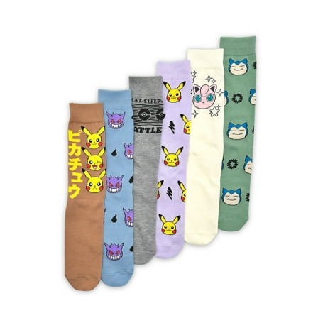 Pokemon Men's Casual Crew Socks, 6-Pack, Size 8-12