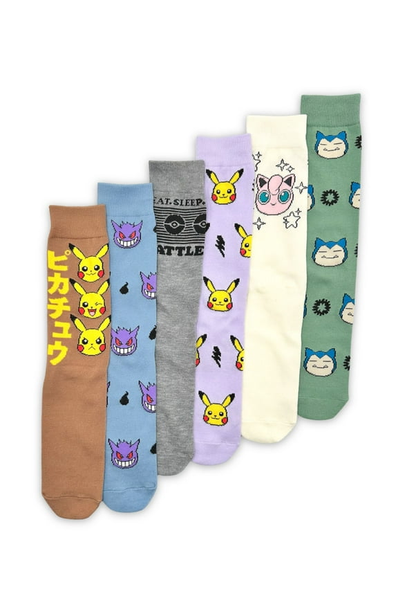 Pokemon Men's Casual Crew Socks, 6-Pack, Size 8-12