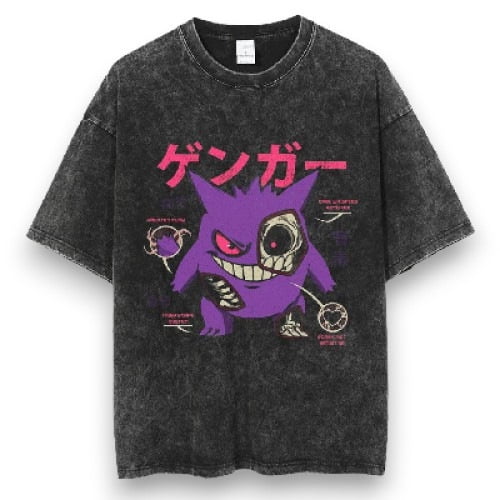 Pokemon Men's Cotton T-Shirt Pack Vintage Washed Tee Casual Summer Short Sleeve Basic Loose Tops