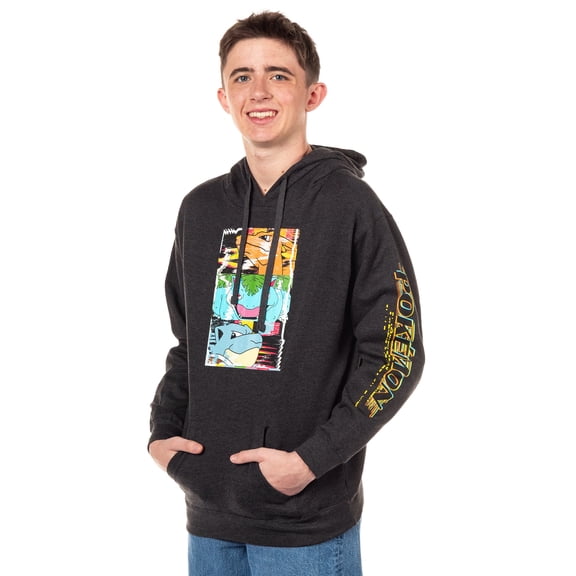 Pokemon Men's Distortion Box Charizard Venusaur Blastoise Hooded Sweatshirt Pullover Hoodie
