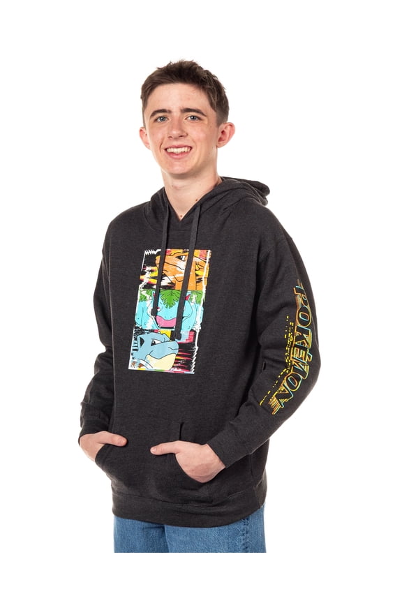 Pokemon Men's Distortion Box Charizard Venusaur Blastoise Hooded Sweatshirt Pullover Hoodie