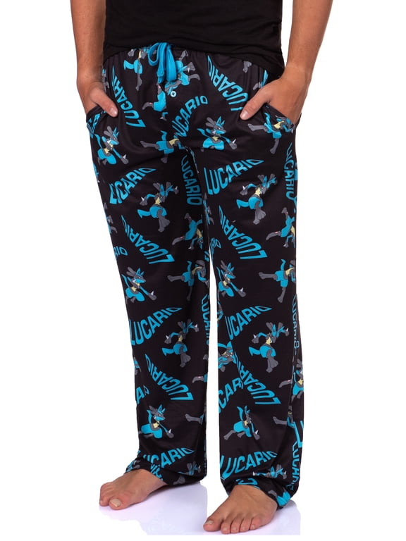 Pokemon Men's Lucario #0448 Fighting Poses All Over Print Adult Pajama Pants Sleep Lounge Bottoms