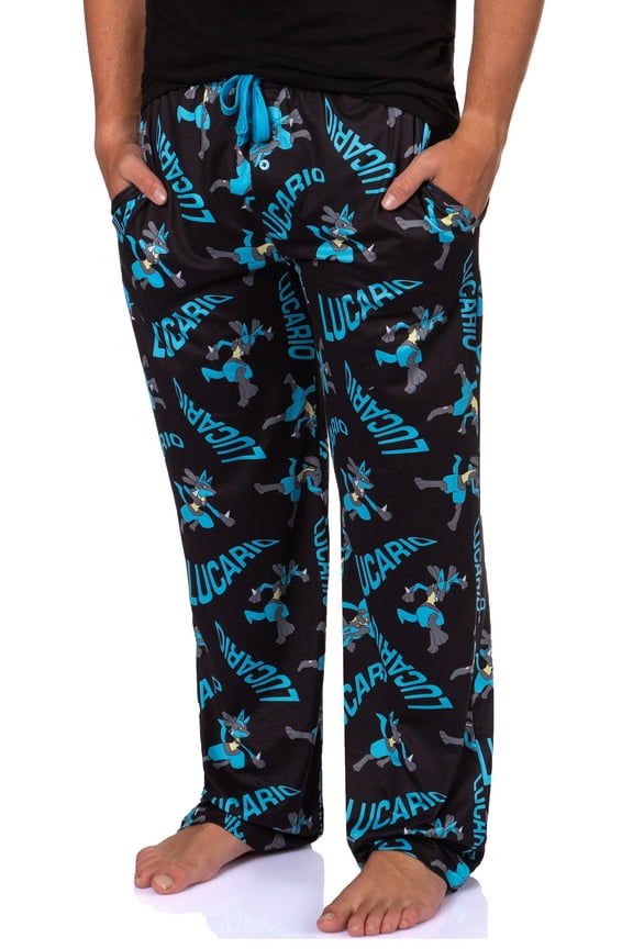 Pokemon Men's Lucario #0448 Fighting Poses All Over Print Adult Pajama Pants Sleep Lounge Bottoms