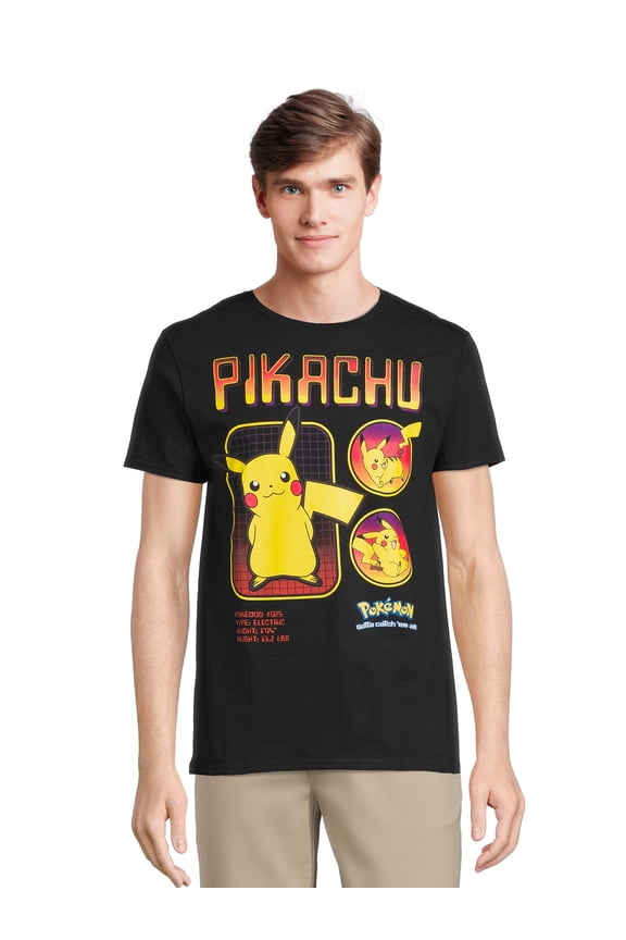 Pokemon Men's Pikachu Graphic Print Tee with Short Sleeves, Sizes S-3XL