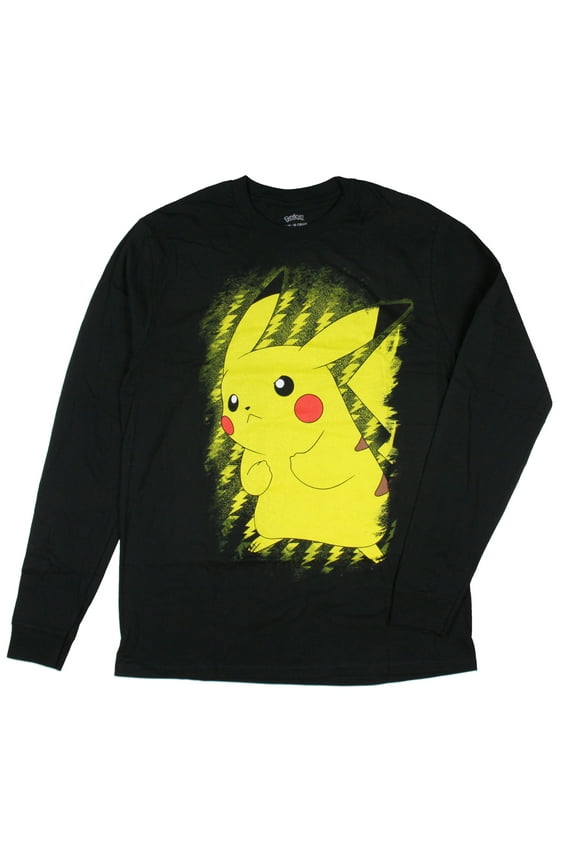 Pokemon Men's Pikachu Lightning Bolt Battle Stance Adult Long Sleeve T-Shirt