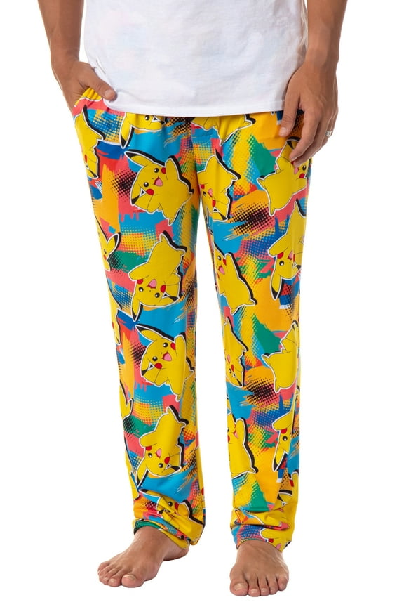 Pokemon Men's Pikachu Pajama Pants Allover Character Multicolor Lounge Sleep Bottoms