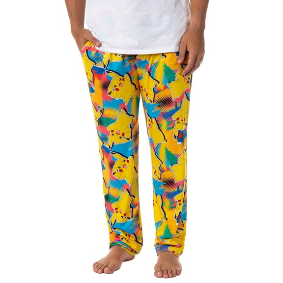 Pokemon Men's Pikachu Pajama Pants Allover Character Multicolor Lounge Sleep Bottoms