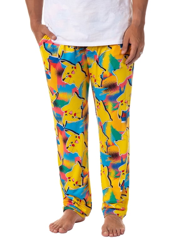 Pokemon Men's Pikachu Pajama Pants Allover Character Multicolor Lounge Sleep Bottoms